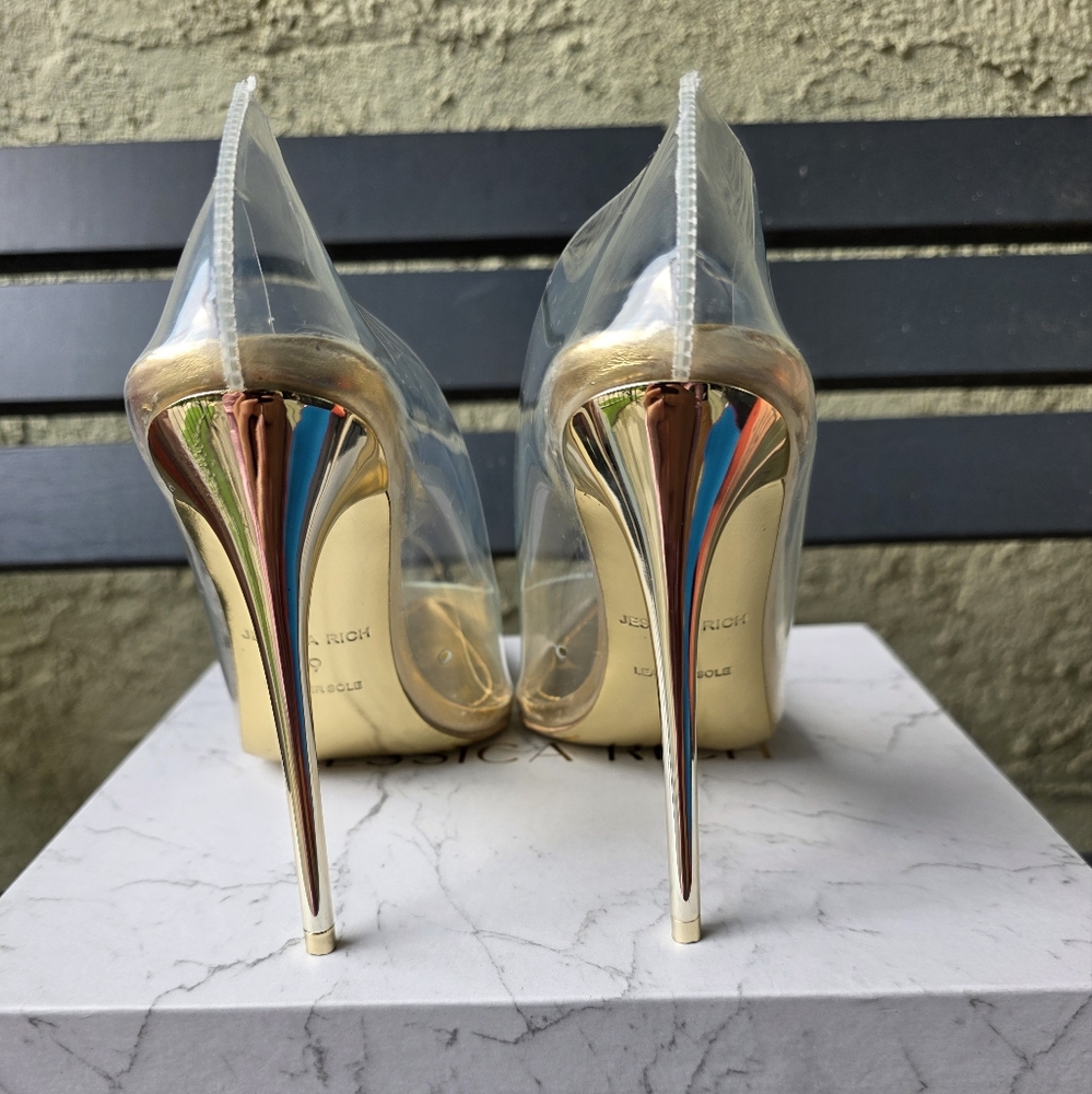 NIB Jessica Fancy Gold and Clear‎ Heels Sz. 37, 39 - Picture 5 of 8